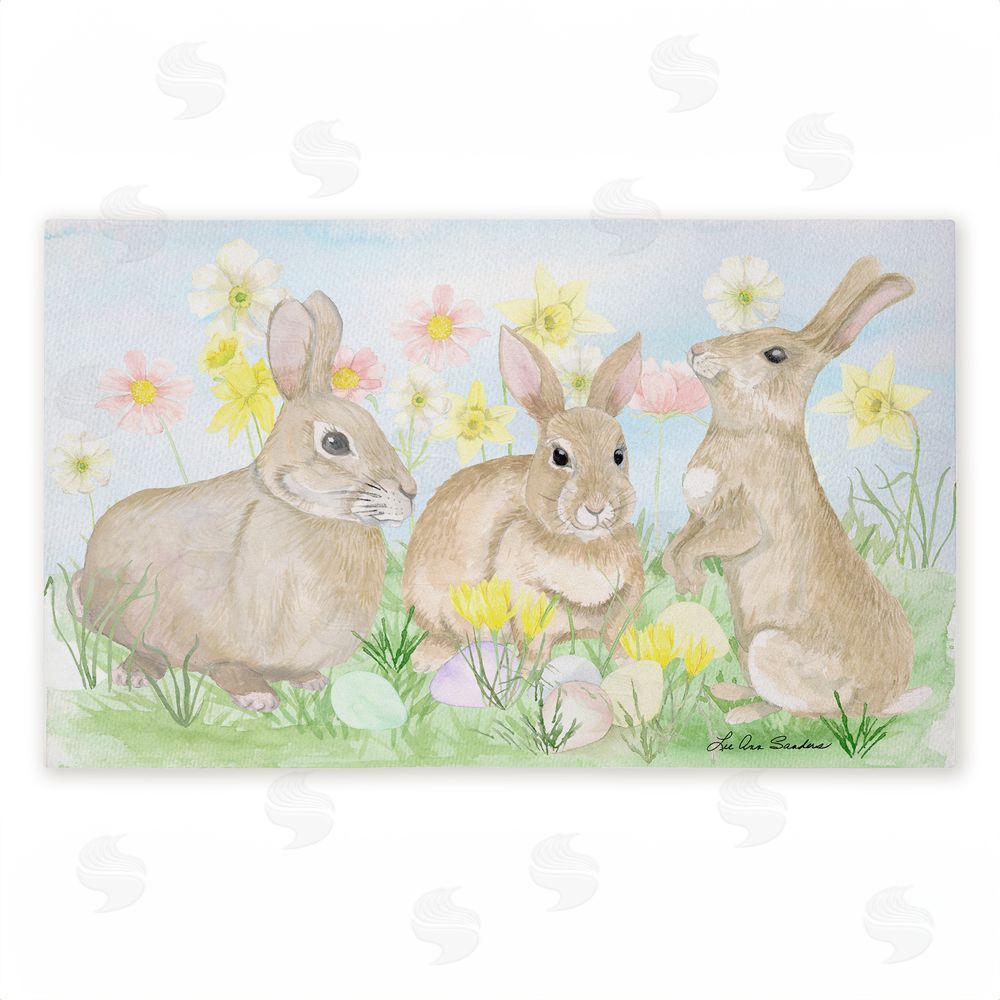 Lee Ann Sanders Easter Bunnies in Grass Unwoven Outdoor Door Mat