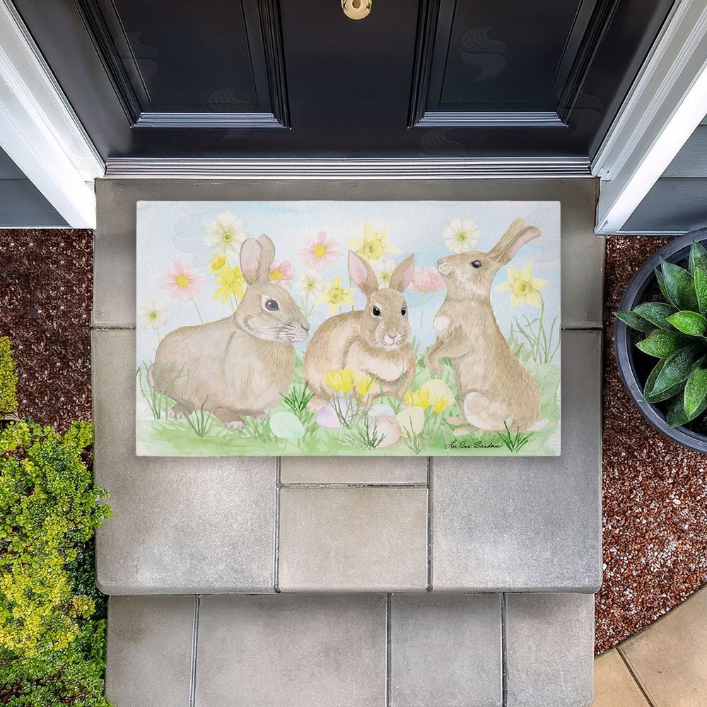 Lee Ann Sanders Easter Bunnies in Grass Unwoven Outdoor Door Mat