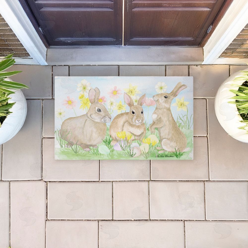 Lee Ann Sanders Easter Bunnies in Grass Unwoven Outdoor Door Mat