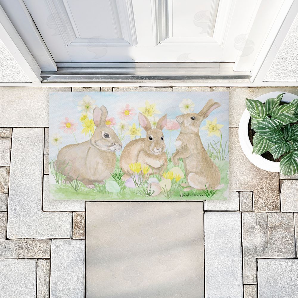 Lee Ann Sanders Easter Bunnies in Grass Unwoven Outdoor Door Mat