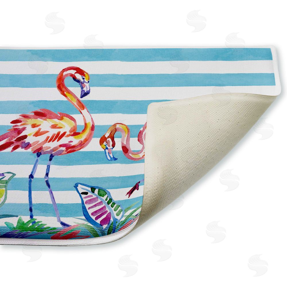 Paul Brent Brushstroke Flamingos on Stripes Plush Bathroom Floor Mat
