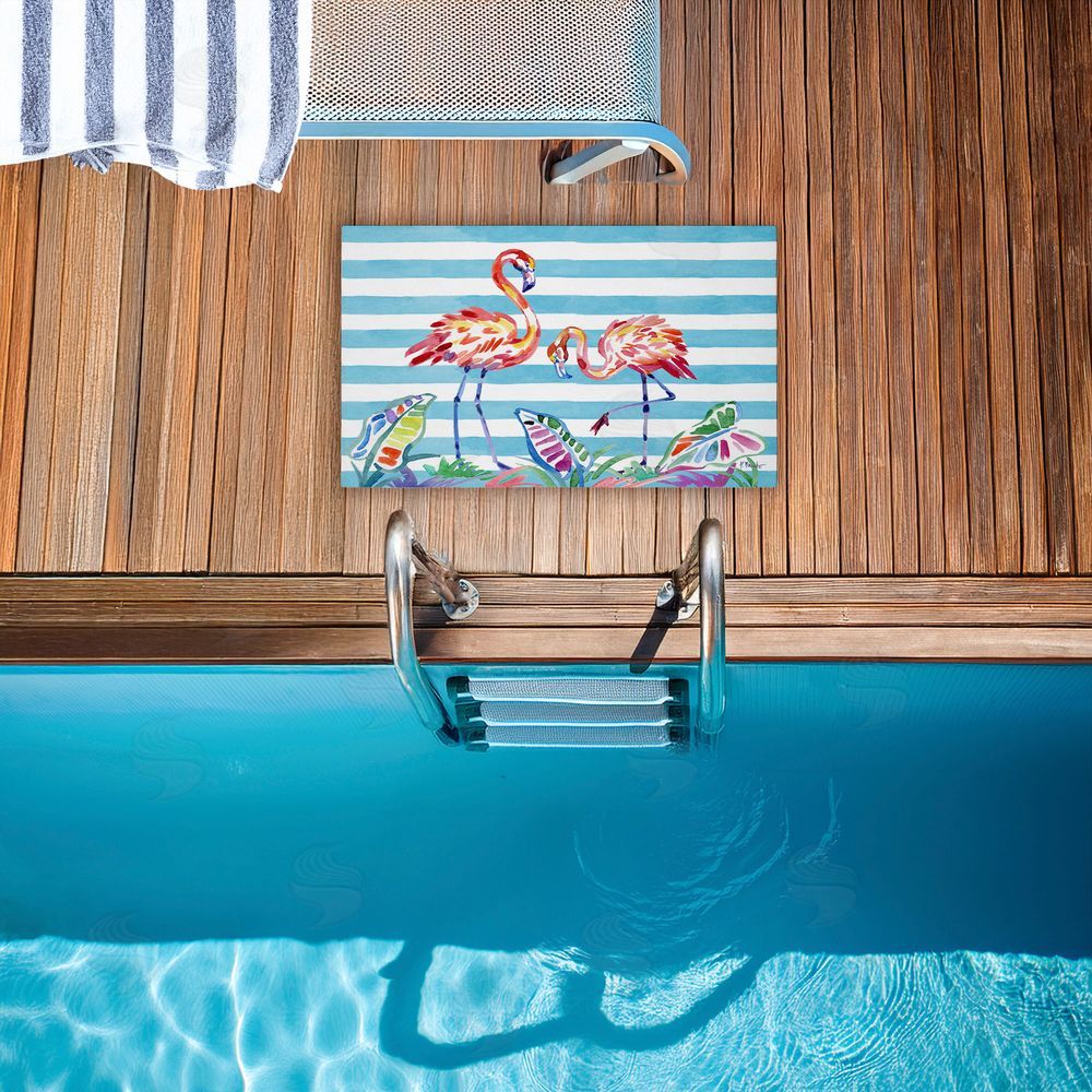 Paul Brent Brushstroke Flamingos on Stripes Unwoven Outdoor Door Mat