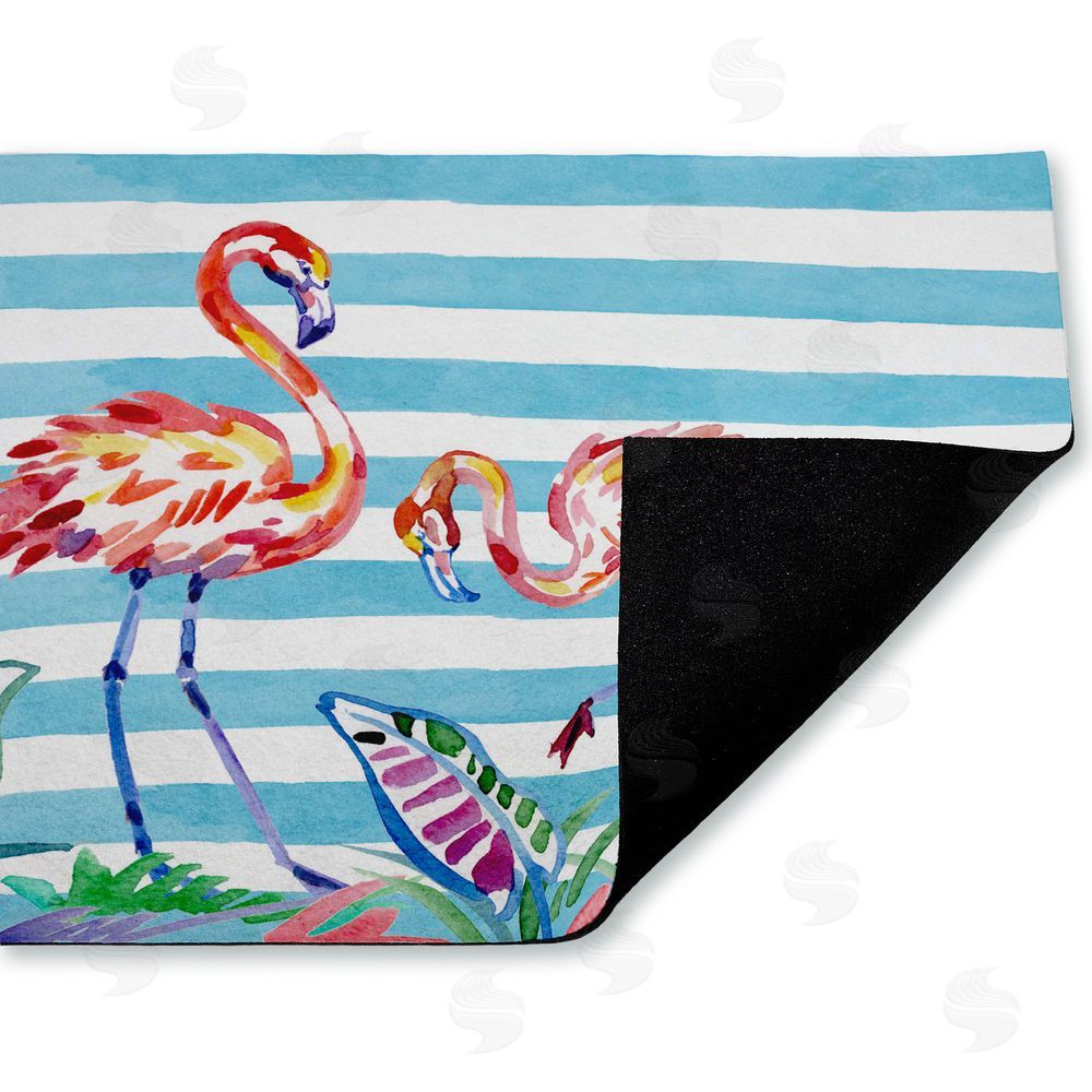 Paul Brent Brushstroke Flamingos on Stripes Unwoven Outdoor Door Mat