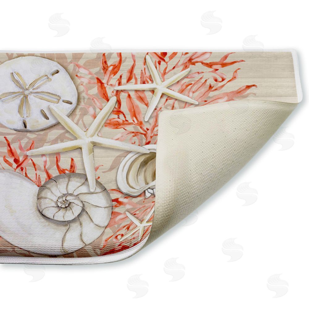 Paul Brent Coral & White Shells Plush Bathroom Floor Mat