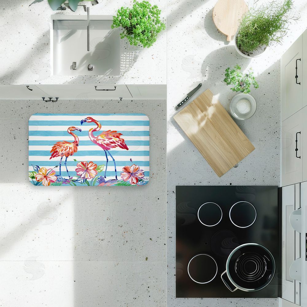 Paul Brent Brushstroke Flamingo Stripes Kitchen Floor Mat