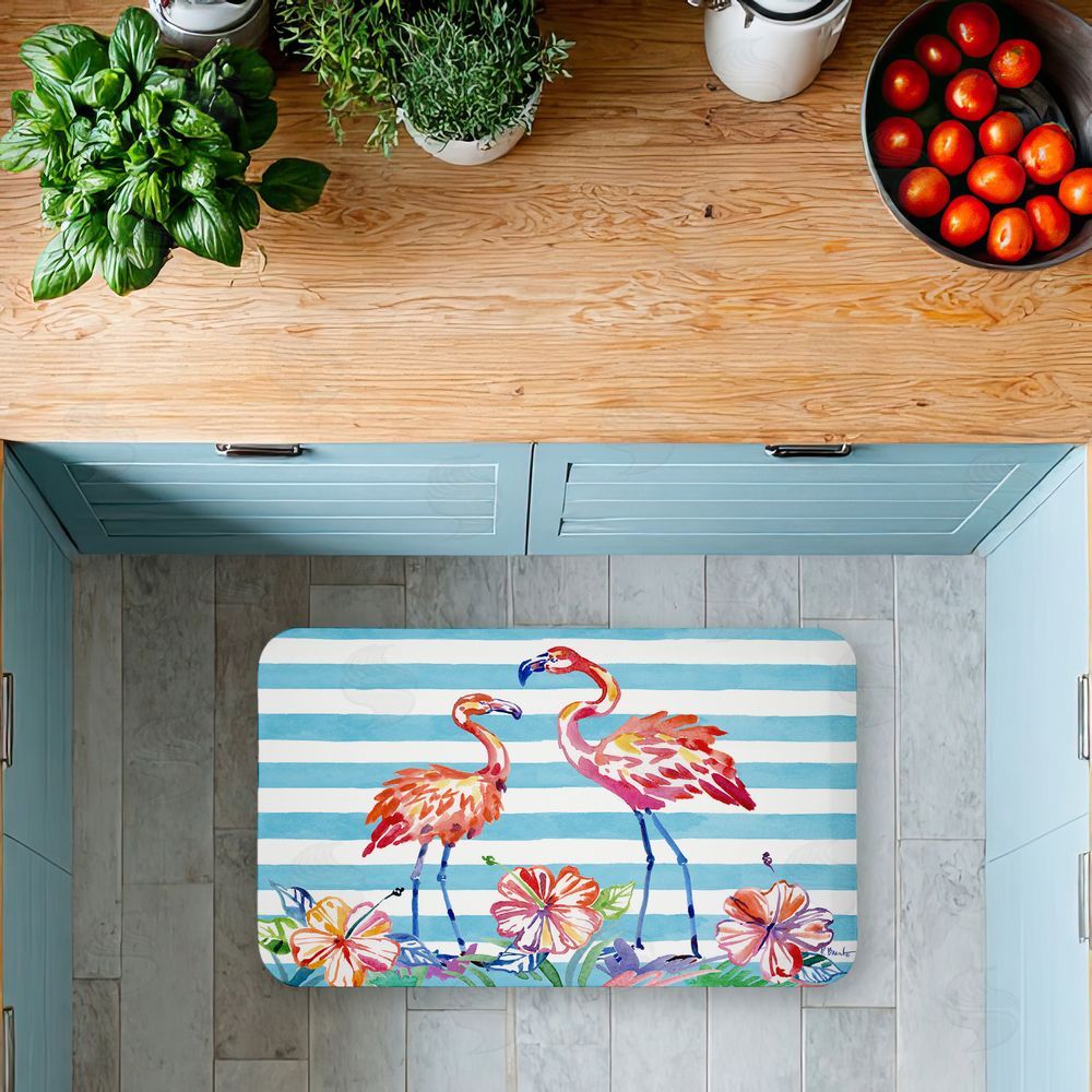 Paul Brent Brushstroke Flamingo Stripes Kitchen Floor Mat