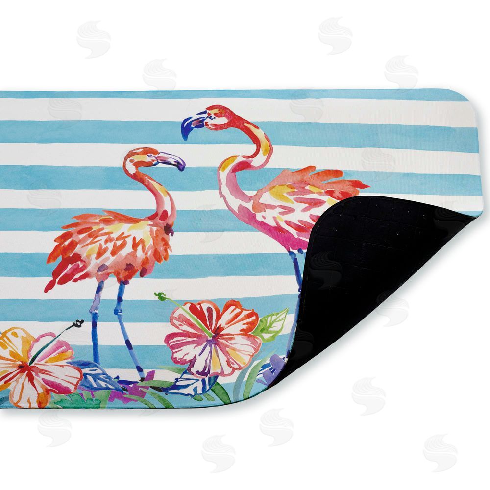 Paul Brent Brushstroke Flamingo Stripes Kitchen Floor Mat