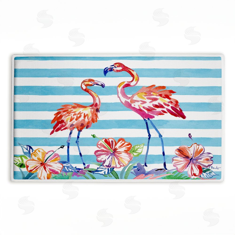 Paul Brent Brushstroke Flamingo Stripes Plush Bathroom Floor Mat