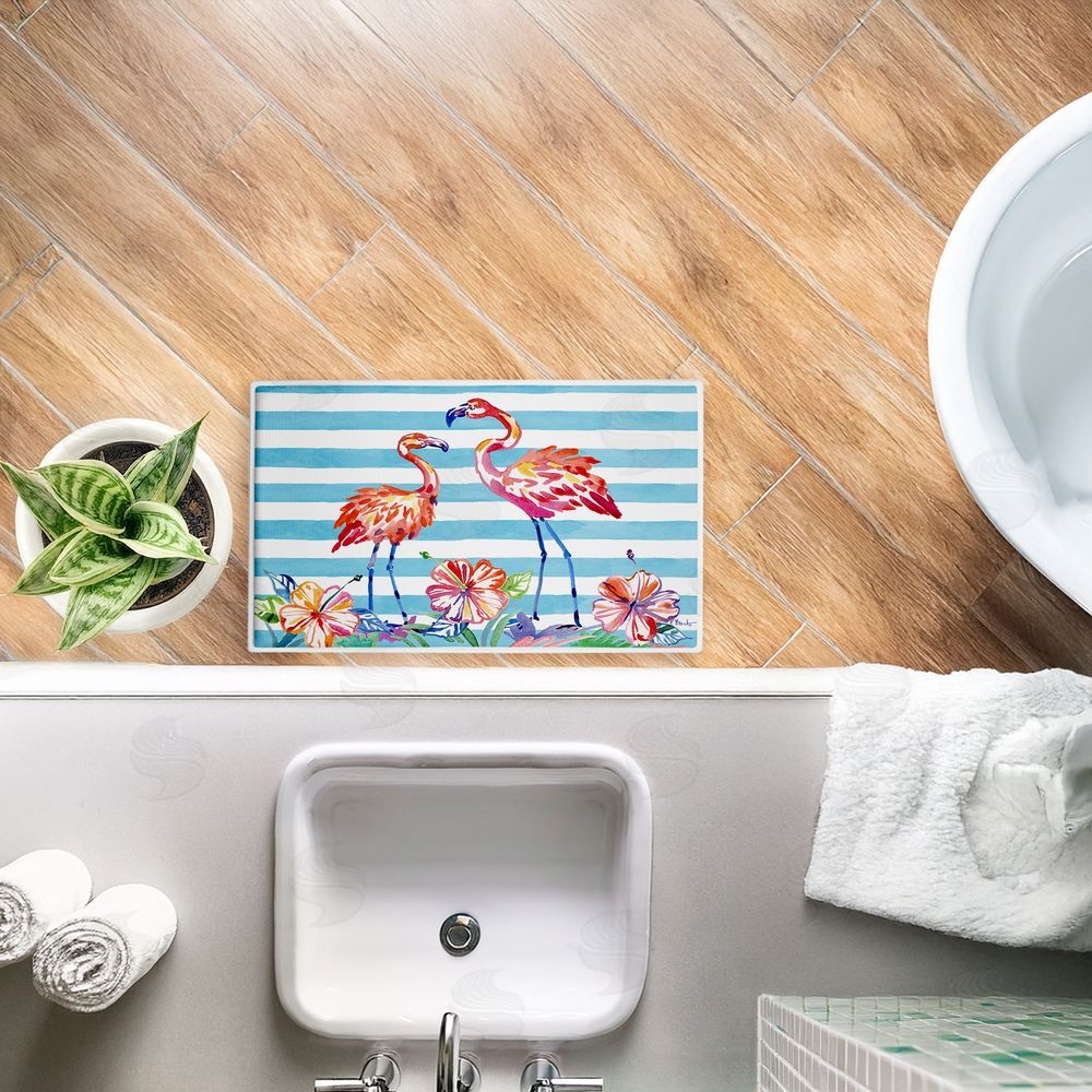 Paul Brent Brushstroke Flamingo Stripes Plush Bathroom Floor Mat