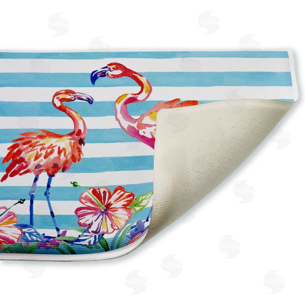 Paul Brent Brushstroke Flamingo Stripes Plush Bathroom Floor Mat