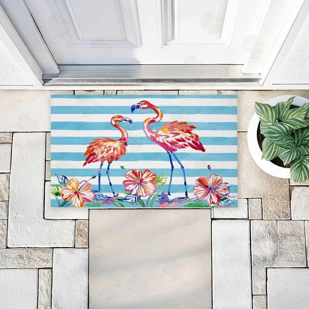 Paul Brent Brushstroke Flamingo Stripes Unwoven Outdoor Door Mat