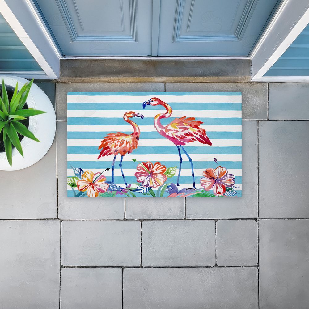 Paul Brent Brushstroke Flamingo Stripes Unwoven Outdoor Door Mat