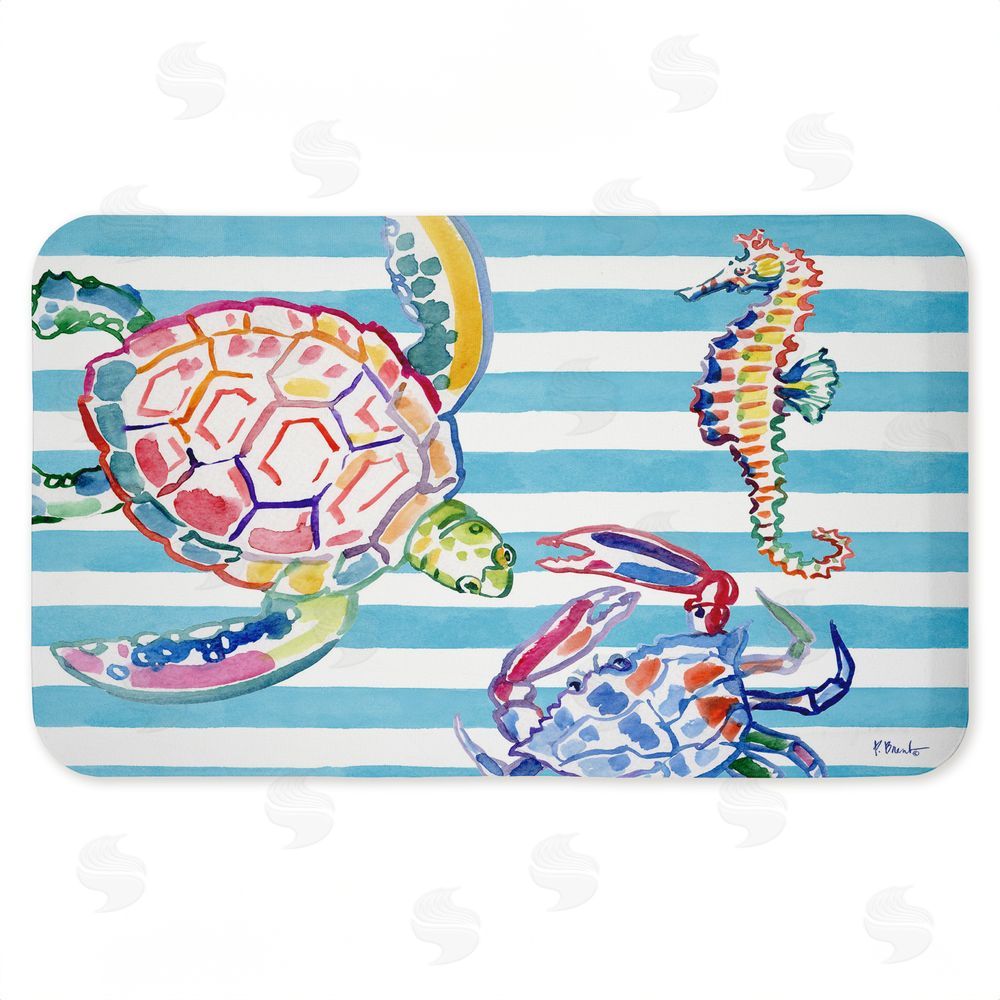Paul Brent Brushstroke Sea Life on Stripes Kitchen Floor Mat