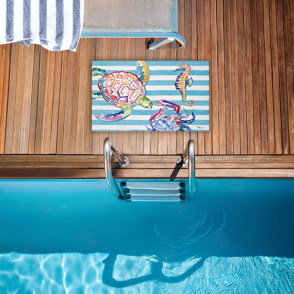 Paul Brent Brushstroke Sea Life on Stripes Unwoven Outdoor Door Mat
