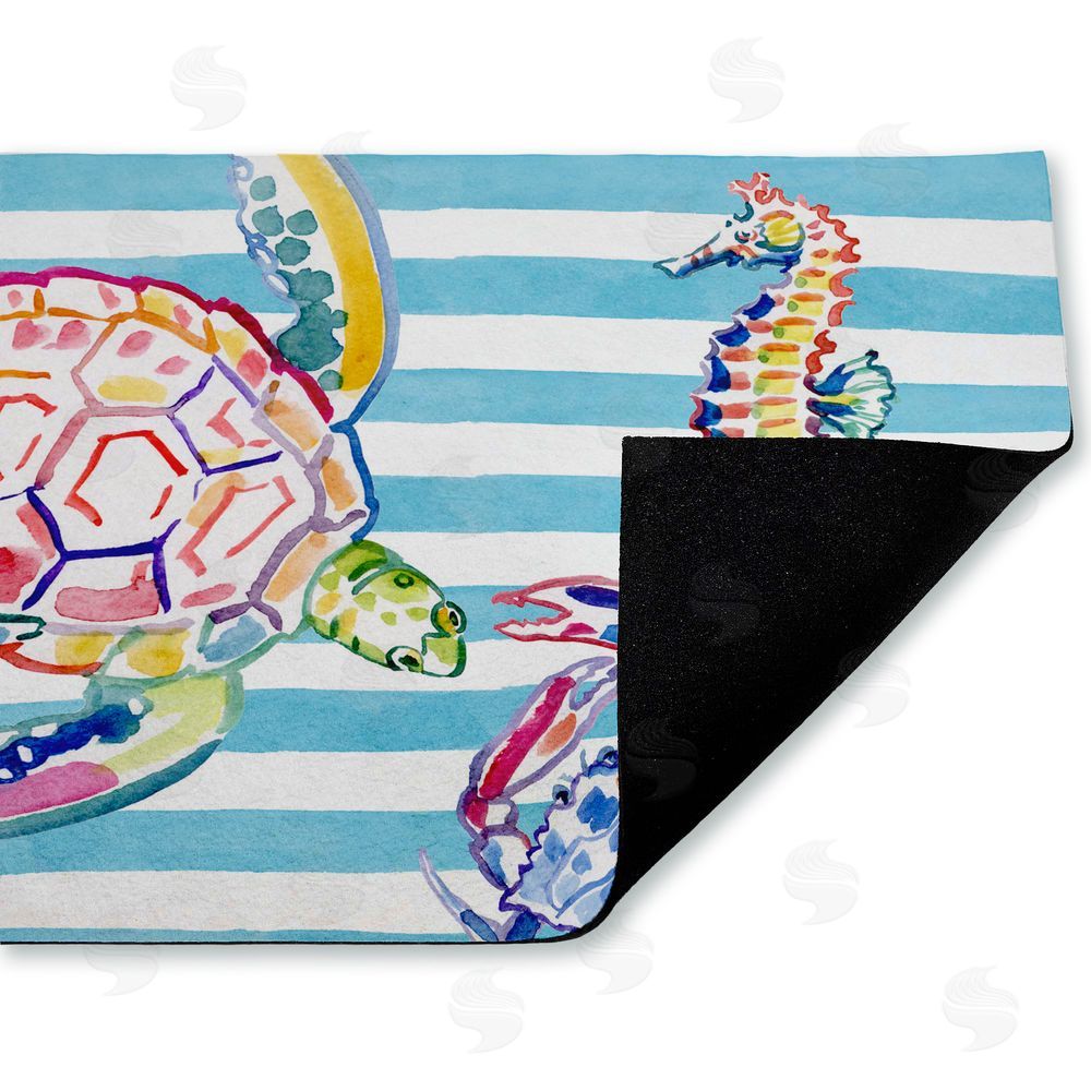 Paul Brent Brushstroke Sea Life on Stripes Unwoven Outdoor Door Mat