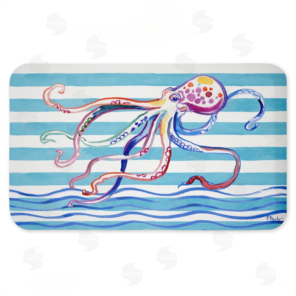 Paul Brent Brushstroke Octopus on Stripes Kitchen Floor Mat