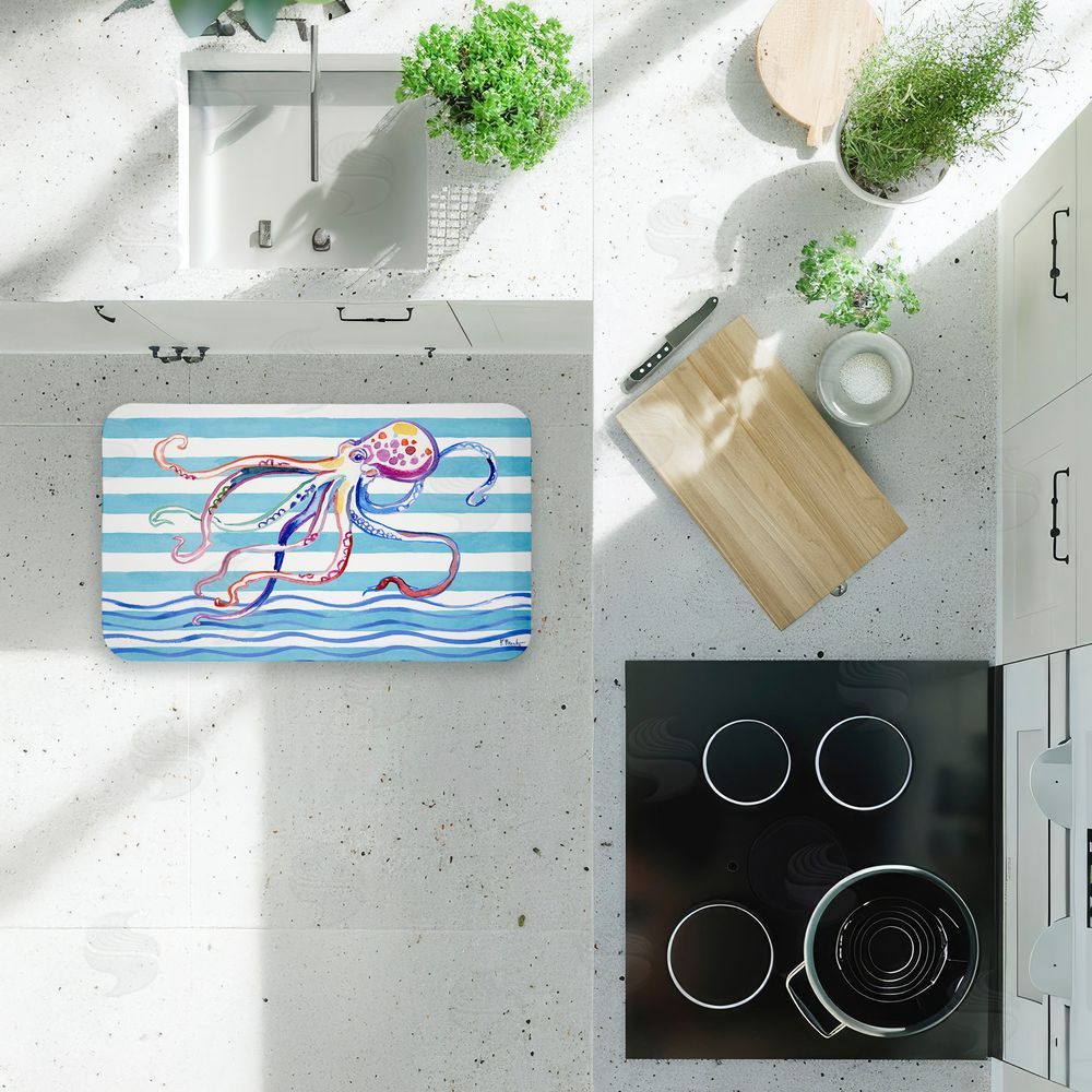 Paul Brent Brushstroke Octopus on Stripes Kitchen Floor Mat