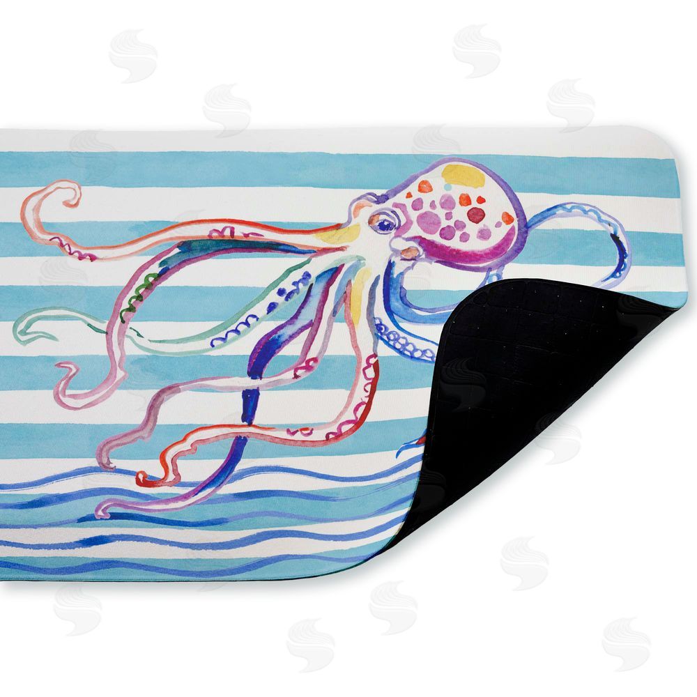 Paul Brent Brushstroke Octopus on Stripes Kitchen Floor Mat