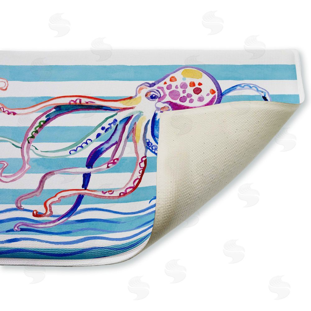 Paul Brent Brushstroke Octopus on Stripes Plush Bathroom Floor Mat