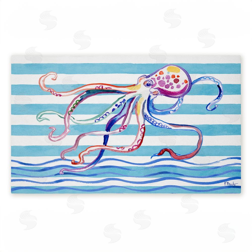 Paul Brent Brushstroke Octopus on Stripes Unwoven Outdoor Door Mat