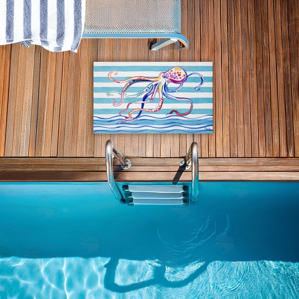 Paul Brent Brushstroke Octopus on Stripes Unwoven Outdoor Door Mat