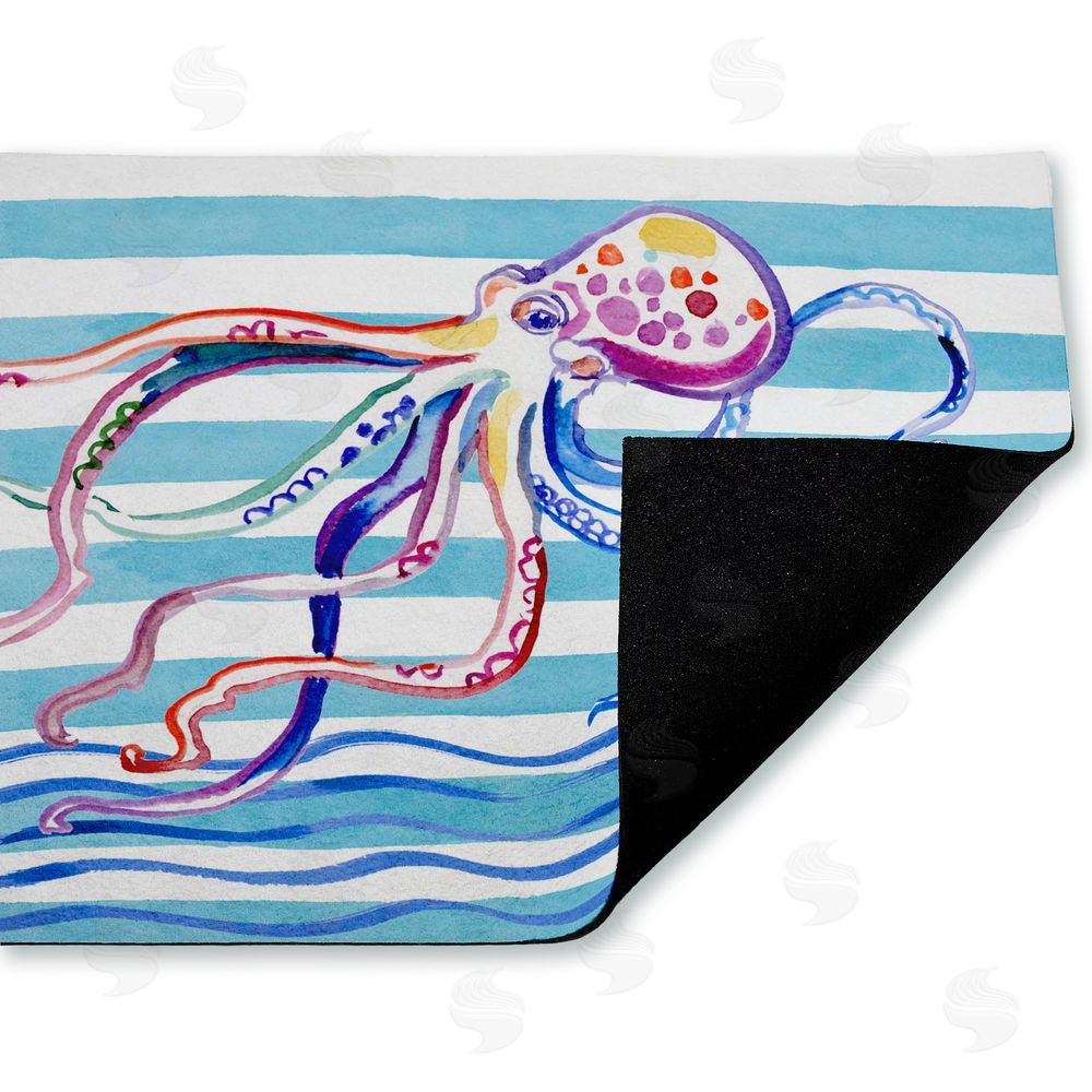 Paul Brent Brushstroke Octopus on Stripes Unwoven Outdoor Door Mat