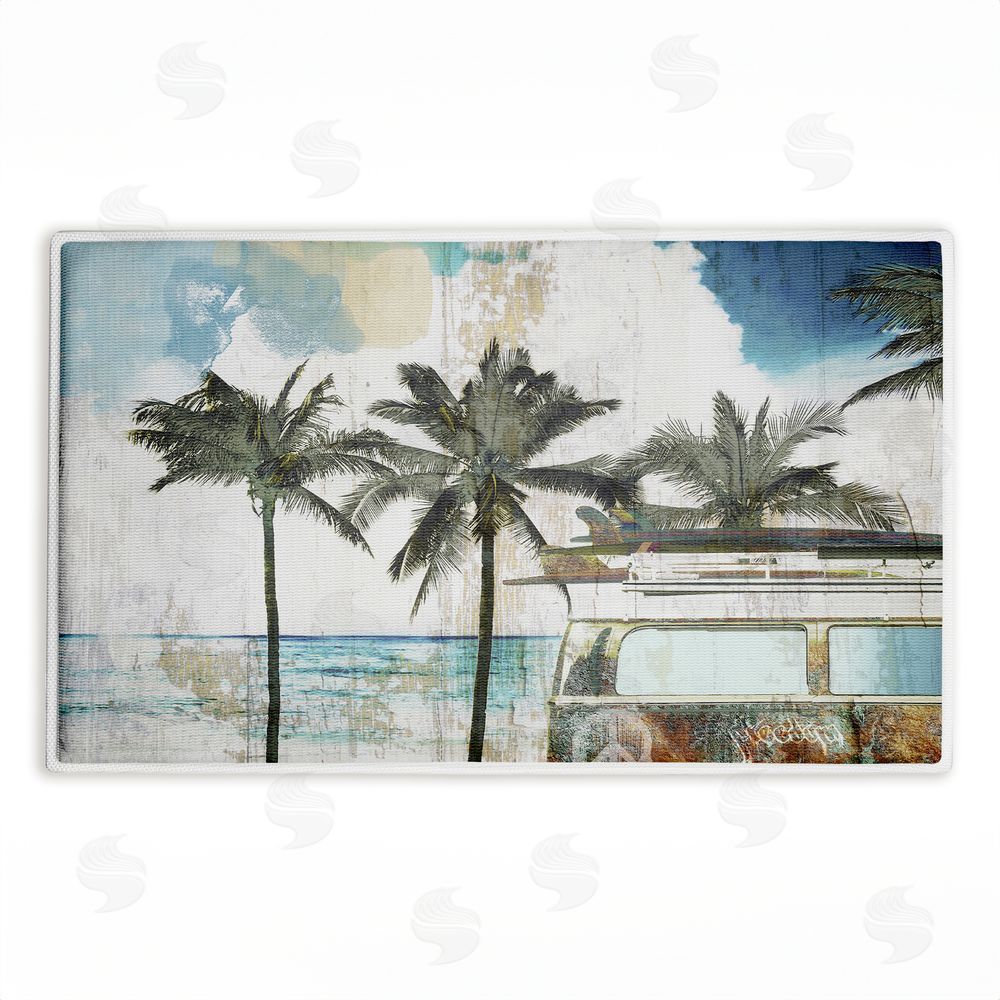 Sasha Retro Van Summer Beach View Plush Bathroom Floor Mat
