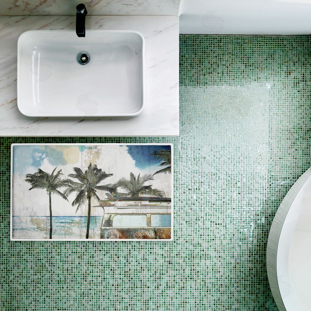 Sasha Retro Van Summer Beach View Plush Bathroom Floor Mat