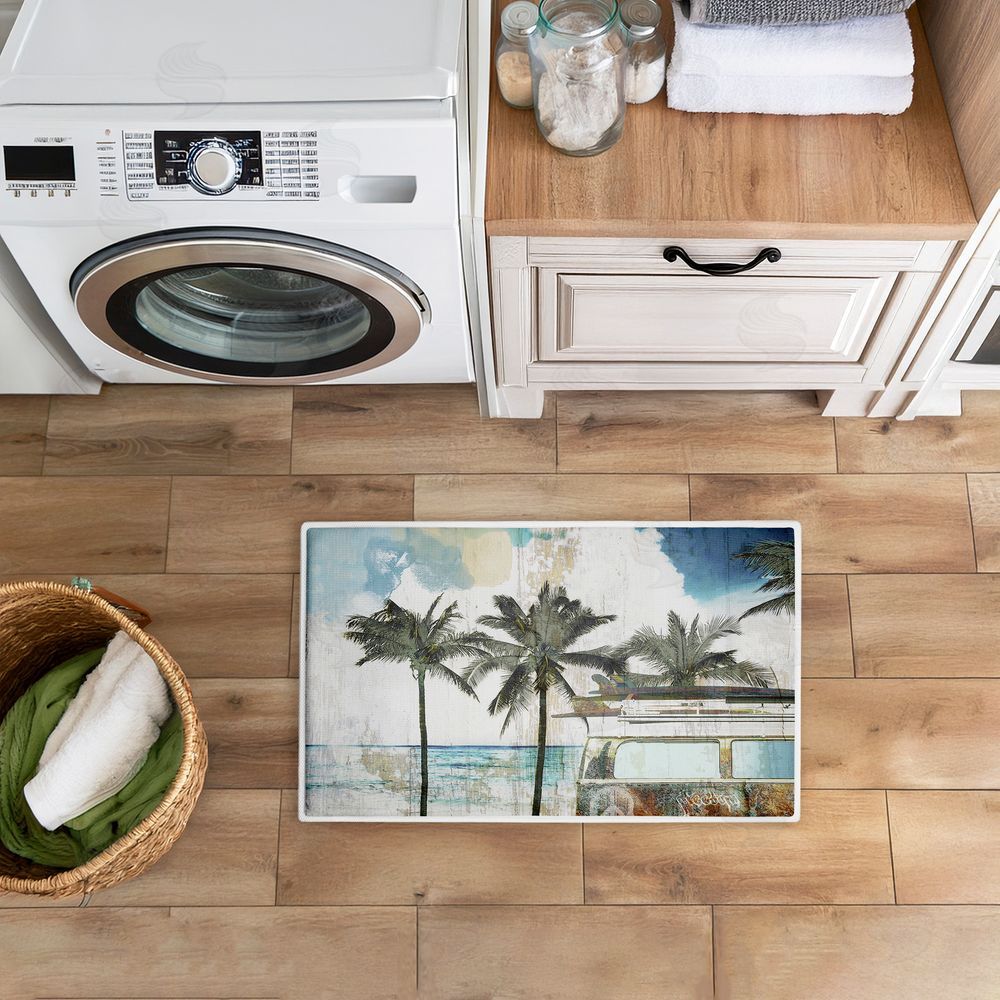 Sasha Retro Van Summer Beach View Plush Bathroom Floor Mat