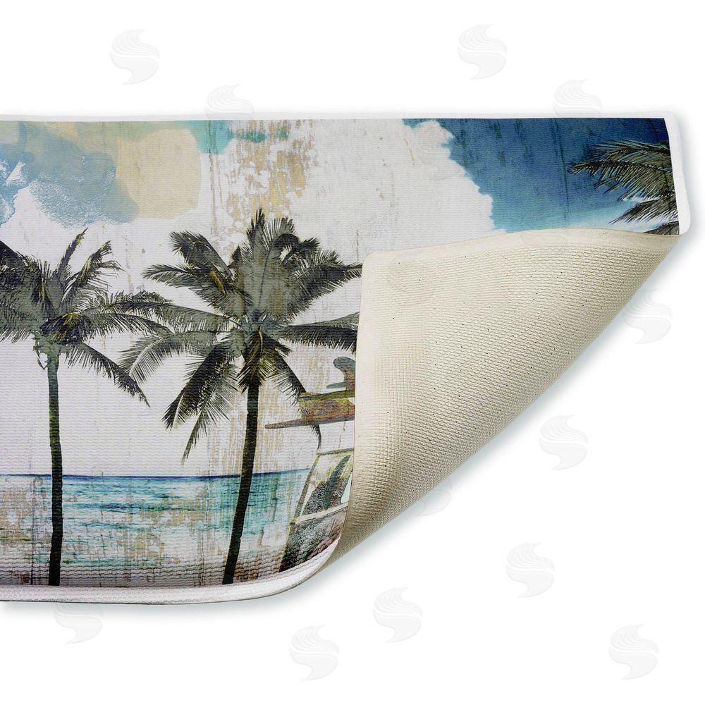 Sasha Retro Van Summer Beach View Plush Bathroom Floor Mat
