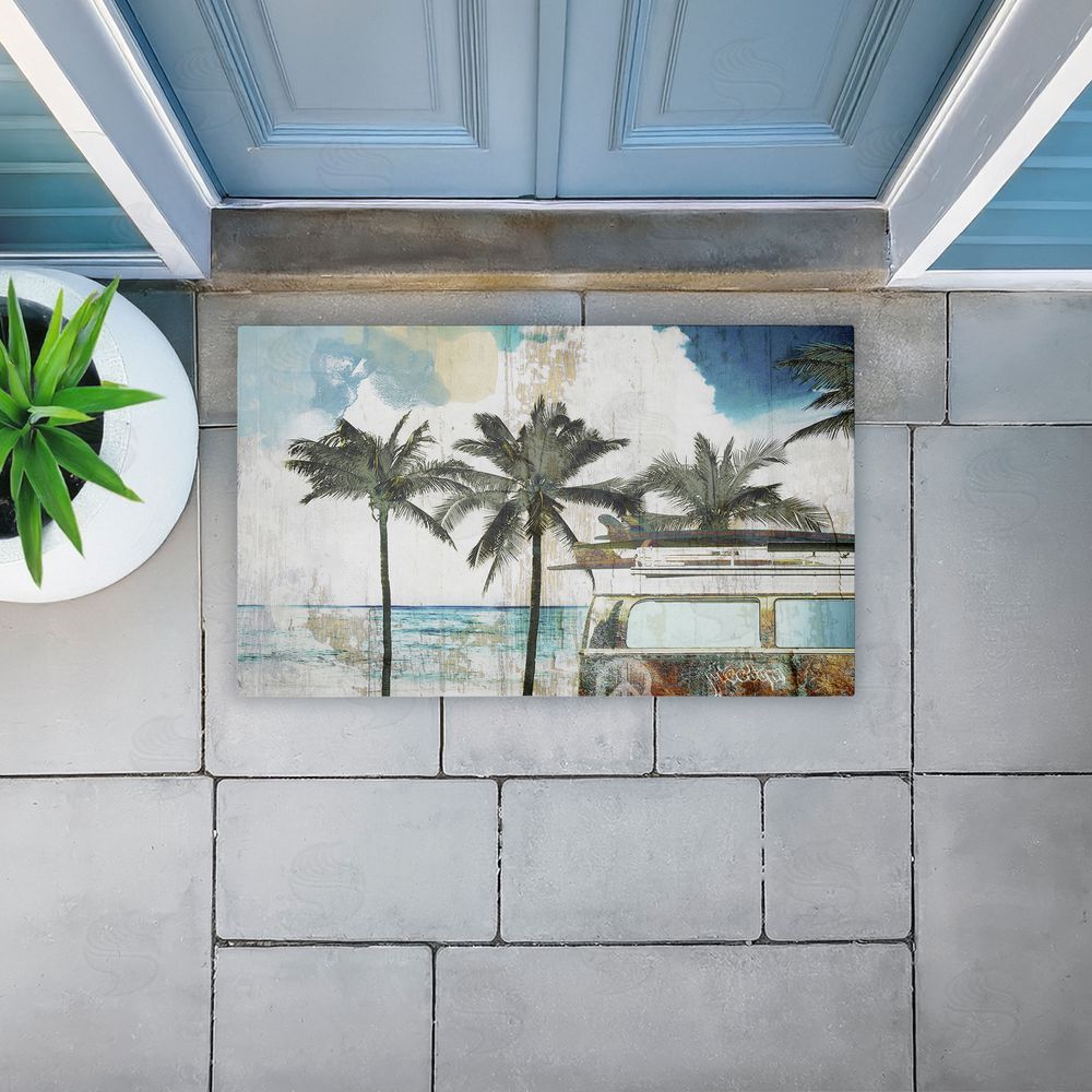 Sasha Retro Van Summer Beach View Unwoven Outdoor Door Mat