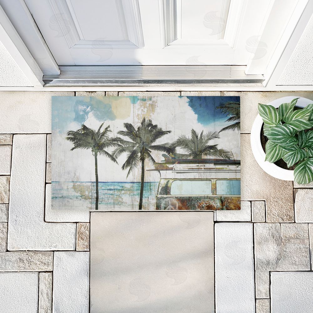 Sasha Retro Van Summer Beach View Unwoven Outdoor Door Mat
