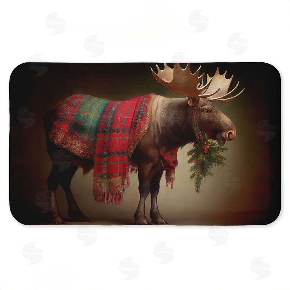 Sasha Festive Moose with Plaid & Fir Kitchen Floor Mat