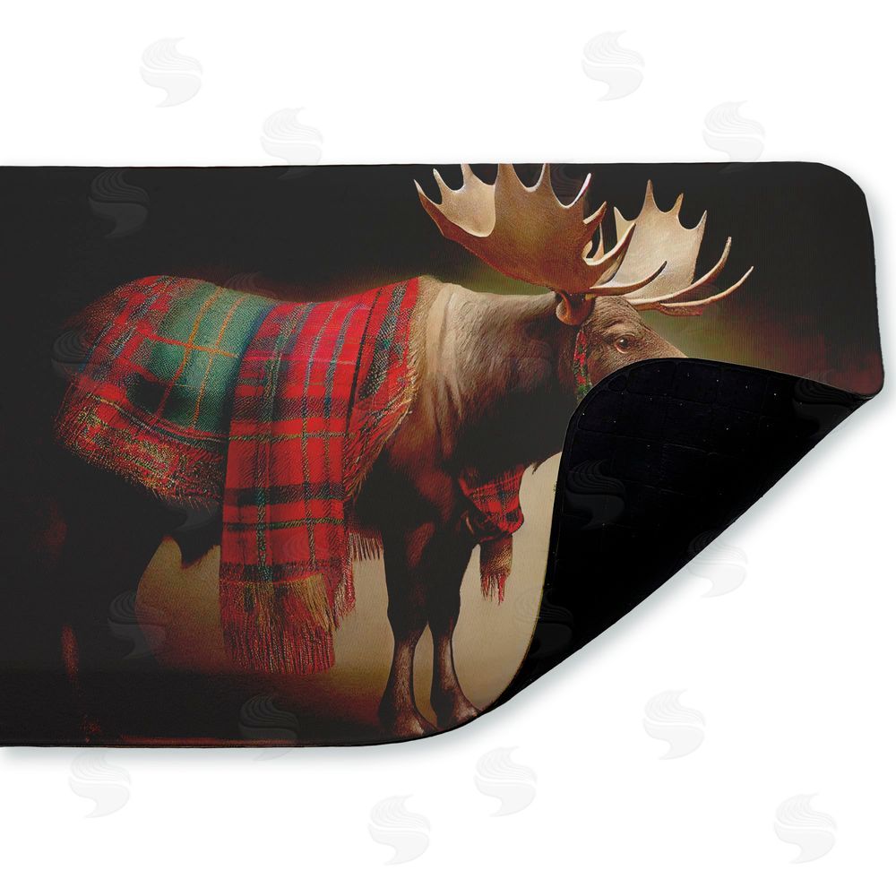 Sasha Festive Moose with Plaid & Fir Kitchen Floor Mat