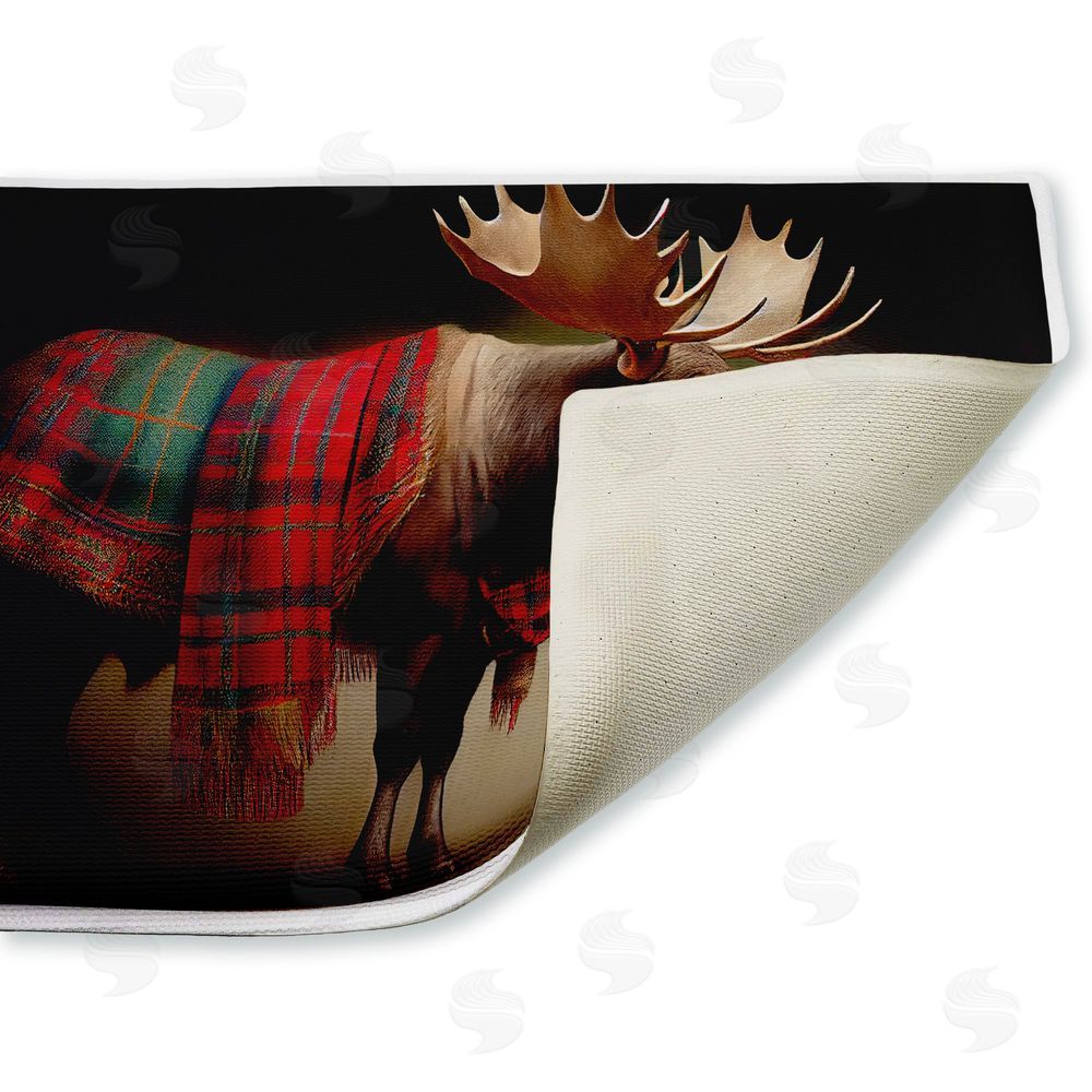 Sasha Festive Moose with Plaid & Fir Plush Bathroom Floor Mat