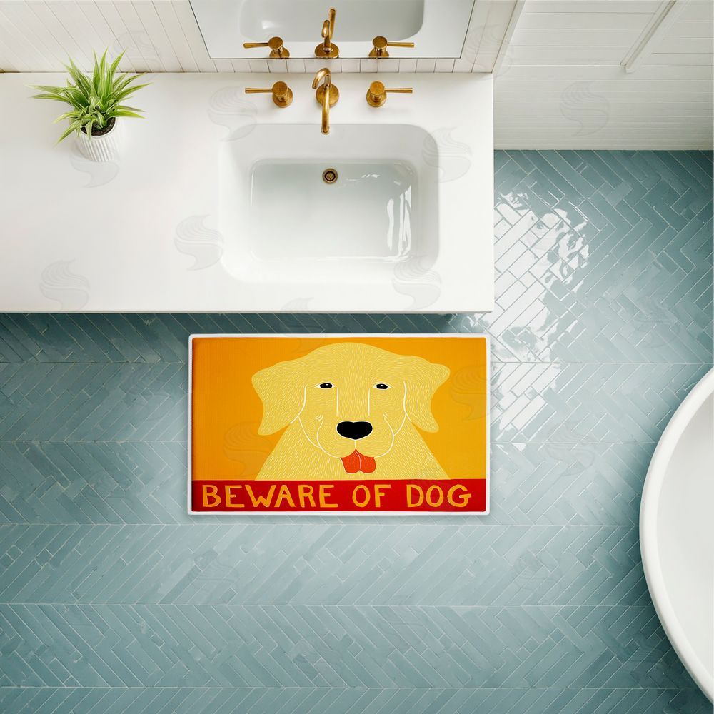Stephen Huneck Beware Of Dog Greeting Plush Bathroom Floor Mat