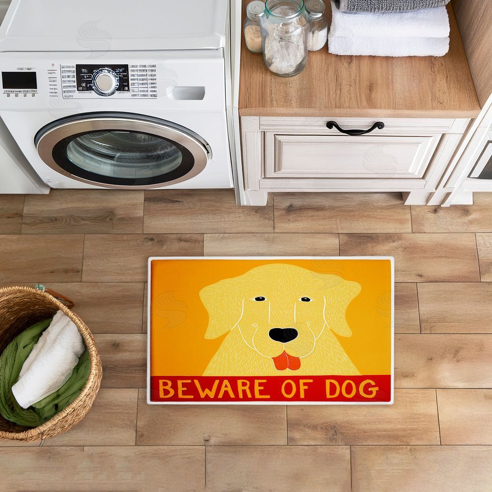 Stephen Huneck Beware Of Dog Greeting Plush Bathroom Floor Mat