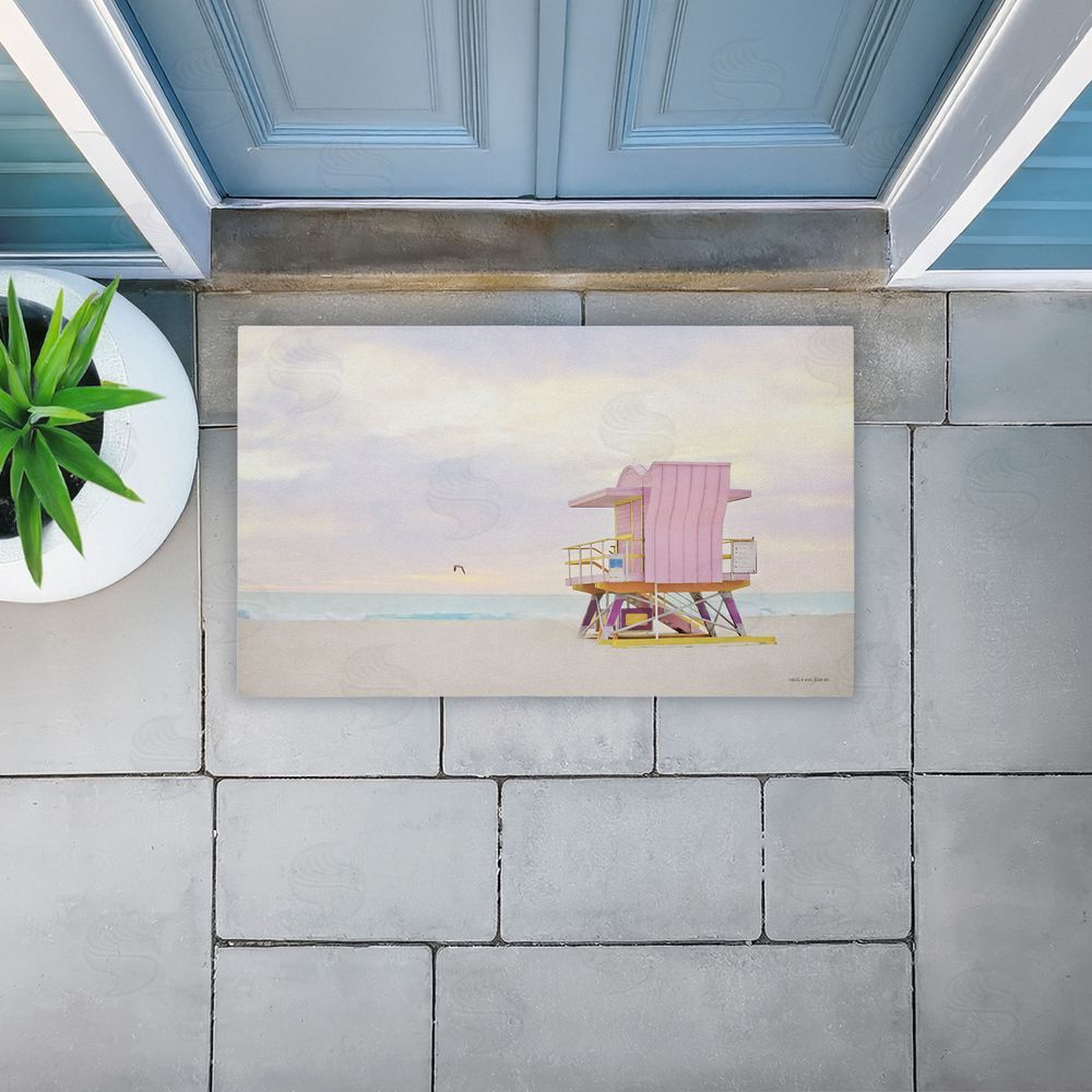 Seven Trees Design Pink Serene Beach Hut Unwoven Outdoor Door Mat