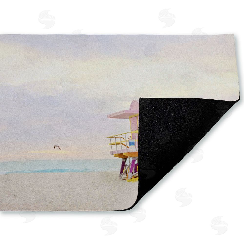 Seven Trees Design Pink Serene Beach Hut Unwoven Outdoor Door Mat