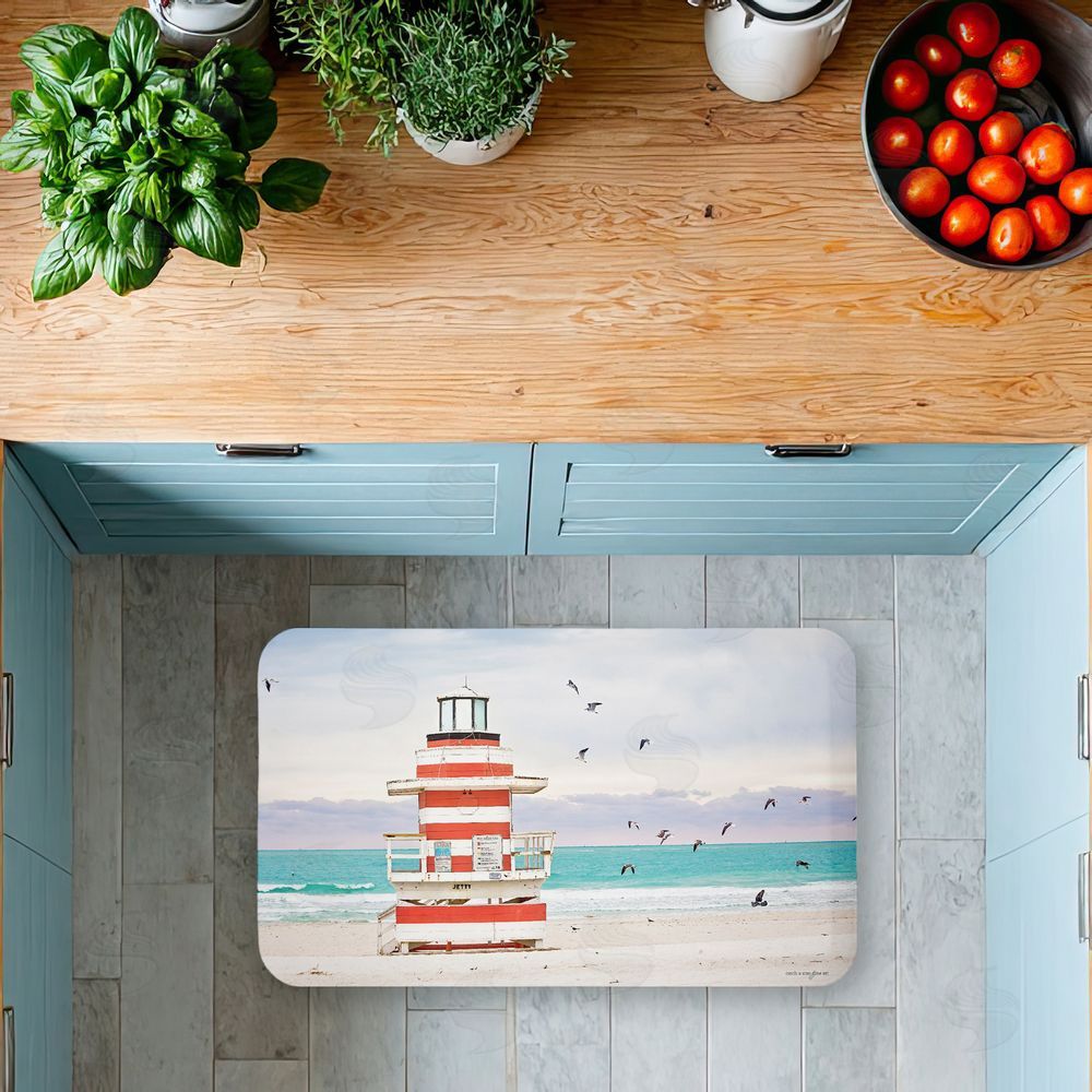 Seven Trees Design Birds Surrounding Beach Hut Kitchen Floor Mat