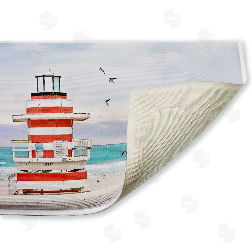 Seven Trees Design Birds Surrounding Beach Hut Plush Bathroom Floor Mat