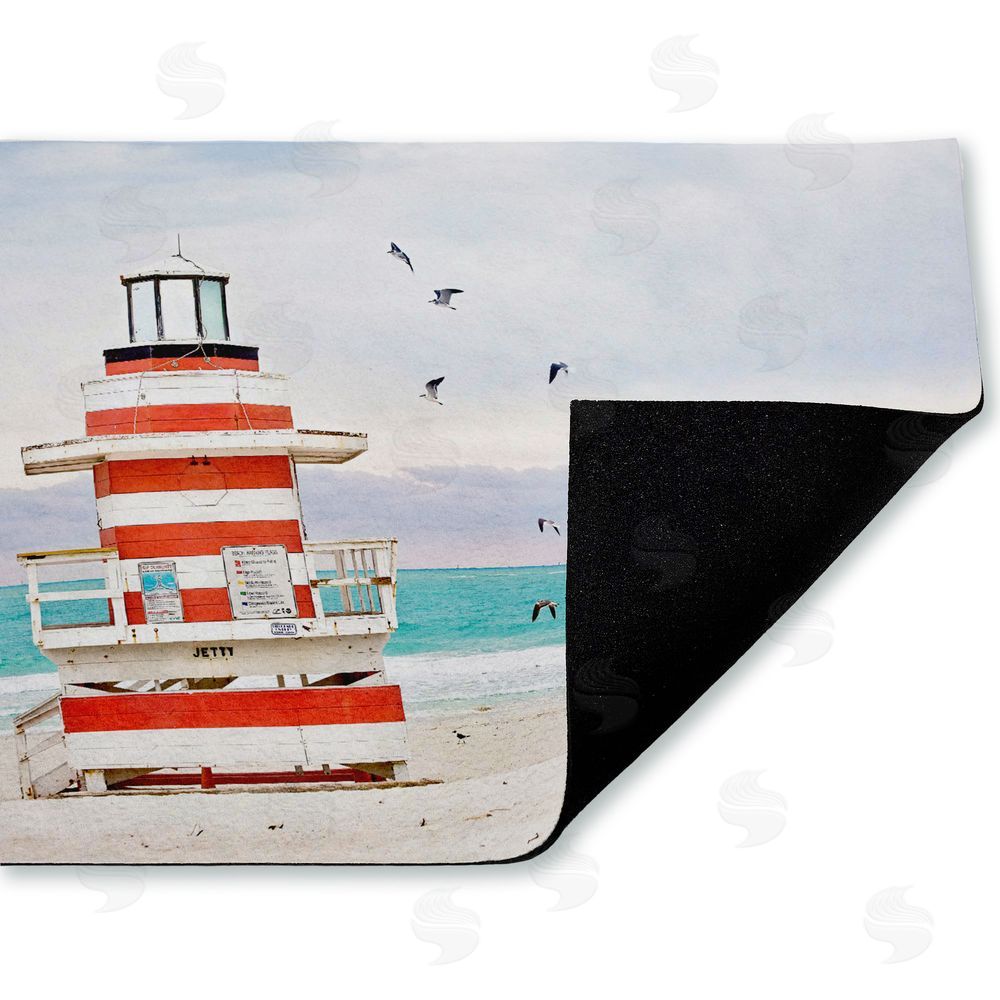 Seven Trees Design Birds Surrounding Beach Hut Unwoven Outdoor Door Mat