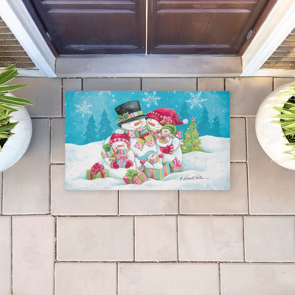 Diane Kater Vintage Snowman Family Unwoven Outdoor Door Mat