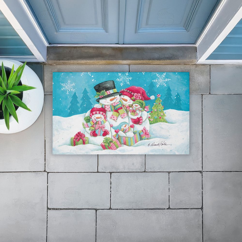 Diane Kater Vintage Snowman Family Unwoven Outdoor Door Mat