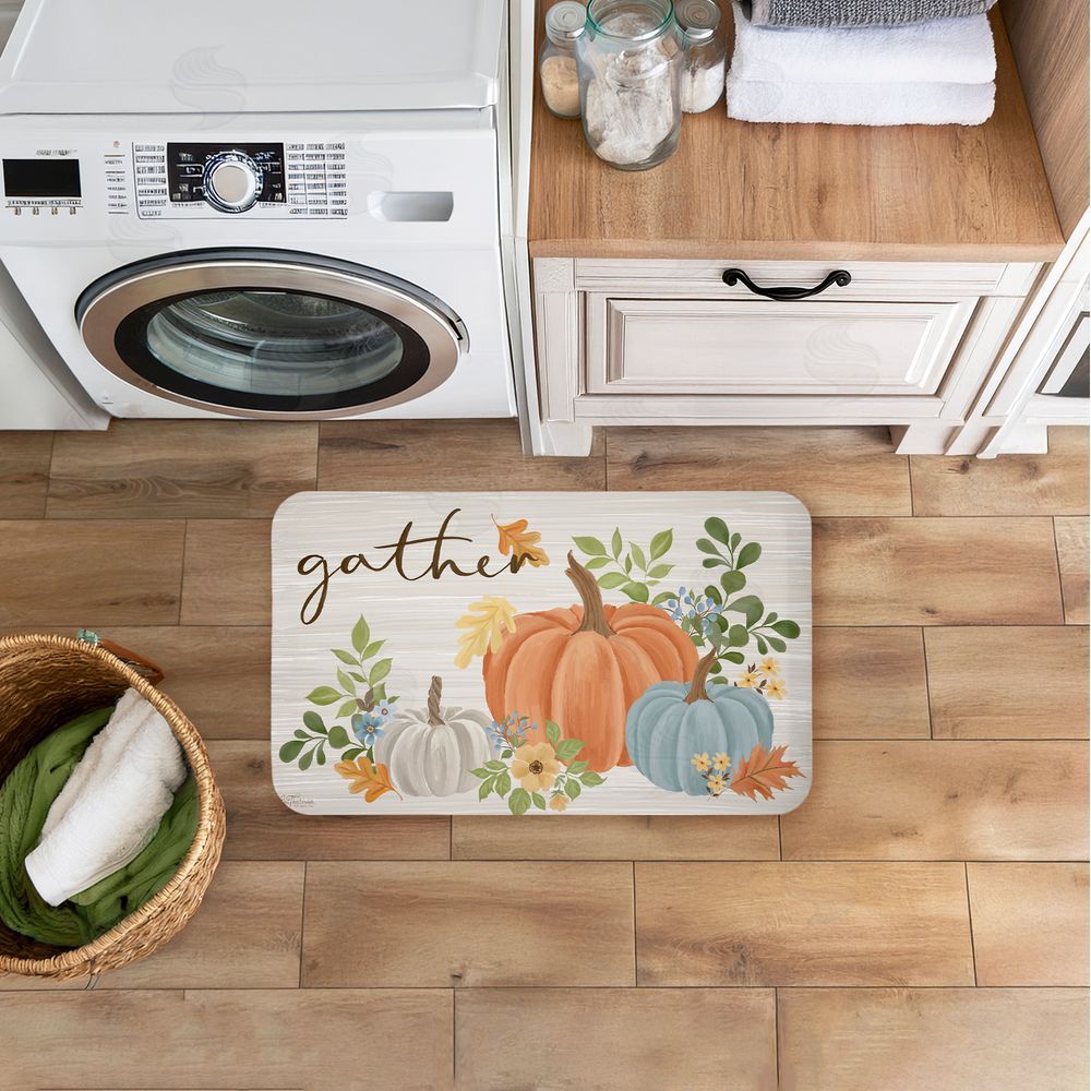 Cat Thurman Designs Gather Welcome Autumn Pumpkins Kitchen Floor Mat