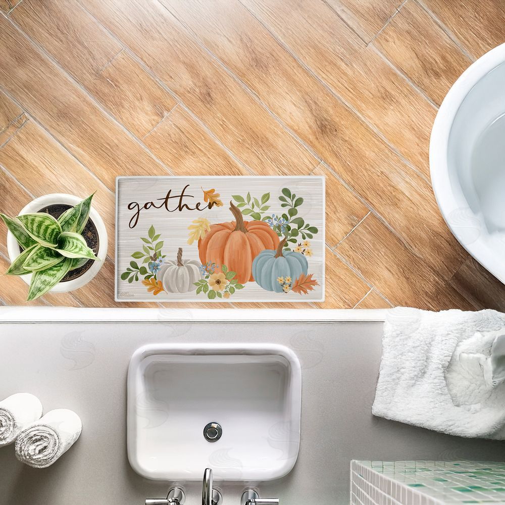 Cat Thurman Designs Gather Welcome Autumn Pumpkins Plush Bathroom Floor Mat