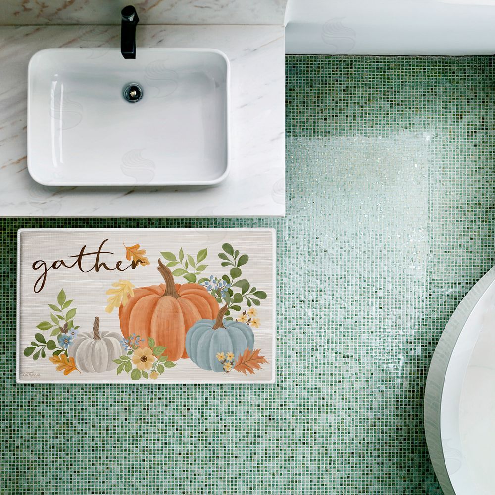 Cat Thurman Designs Gather Welcome Autumn Pumpkins Plush Bathroom Floor Mat