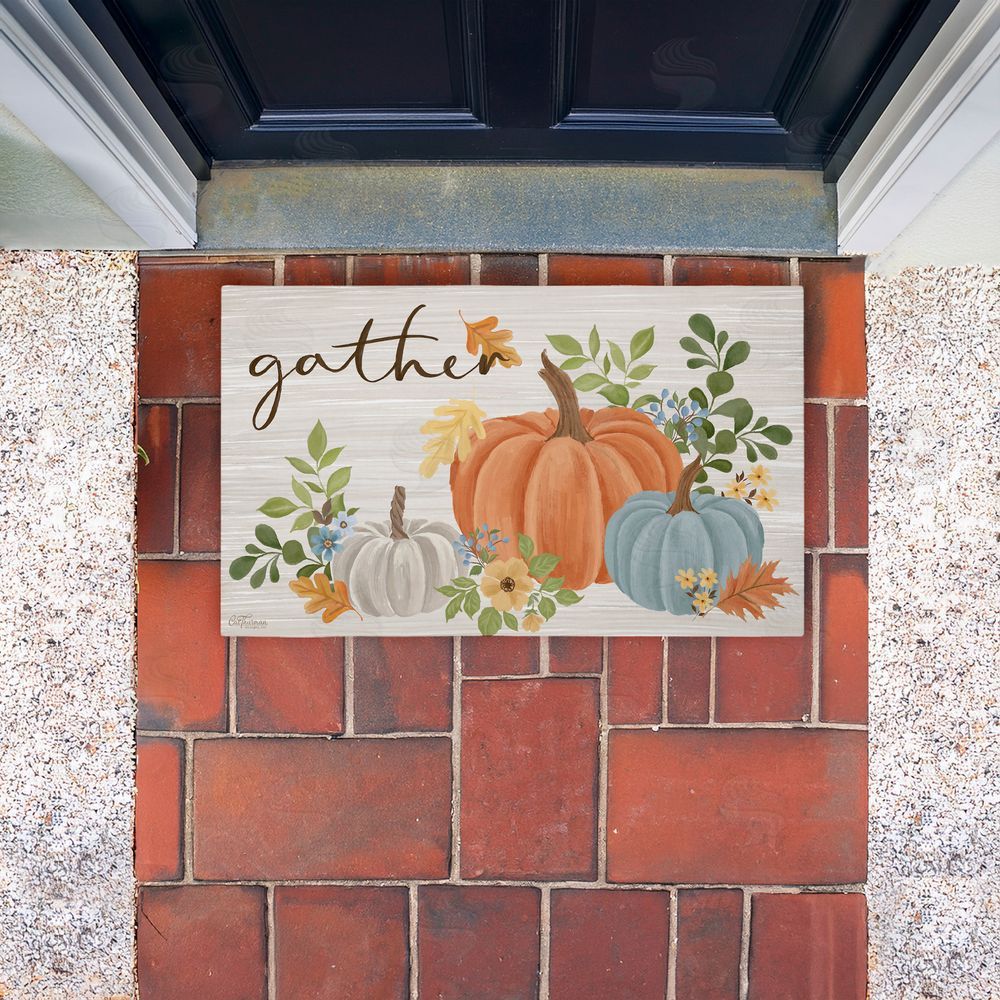 Cat Thurman Designs Gather Welcome Autumn Pumpkins Unwoven Outdoor Door Mat