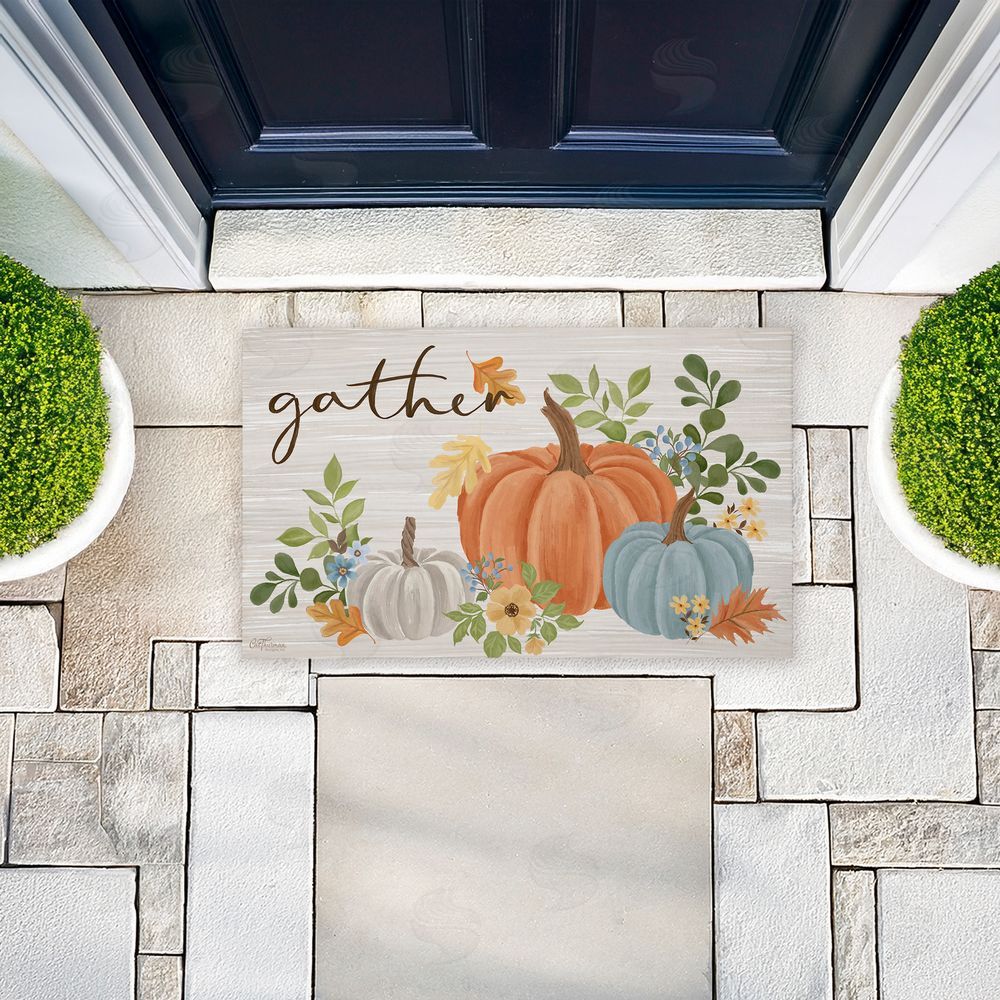 Cat Thurman Designs Gather Welcome Autumn Pumpkins Unwoven Outdoor Door Mat