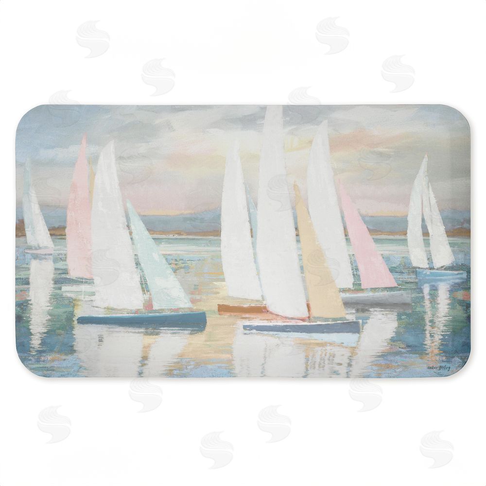 Amber Sterling Pastel Calm Sailboats Kitchen Floor Mat